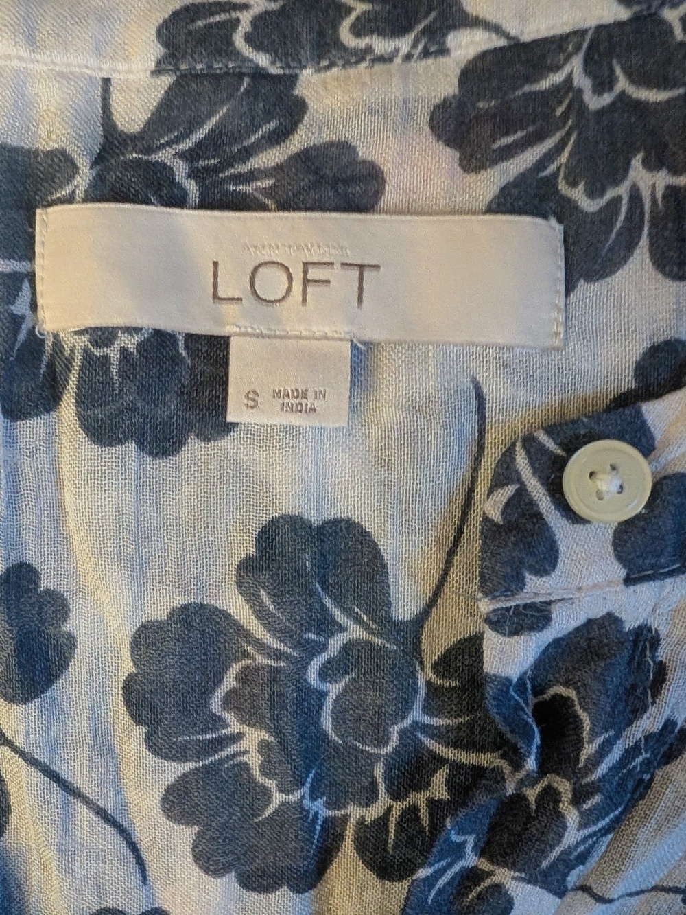LOFT Blue Cream Floral Crinkle Cotton Gauze Blouse Boho Peasant Top Hi-Lo Size S - Picture 8 of 8